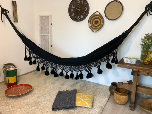 Hammock "Nudos y Borlas", Black, Measures 3.60 x 1.60 m