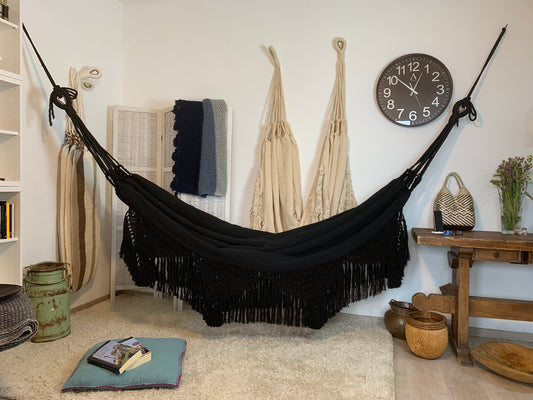 "Macramé" hammock, black, measures 3.60 x 1.60 m