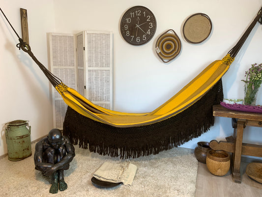 Hammock "Macramé", Yellow and Brown, Size 3.60 x 1.60 